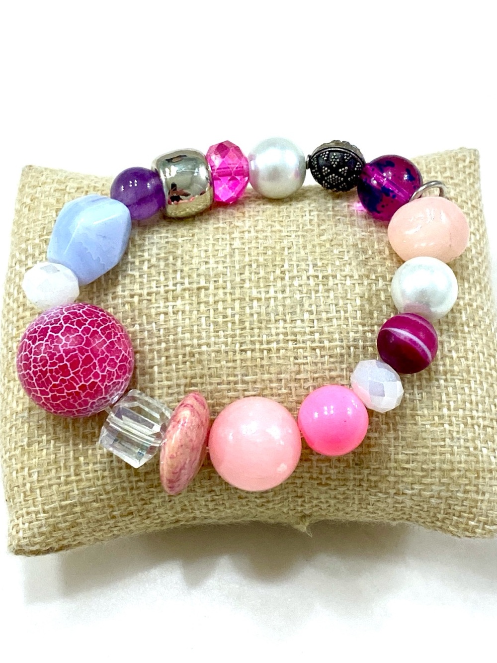Pink & Purple Mixed Bead Stretch Bracelet — Women’s Colorful Statement Jewelry